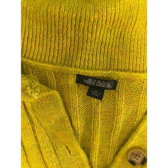 NWOT Wild Fable Women's Ribbed Button-Down Cropped Sweater Size SM green Yellow - Picture 4 of 8